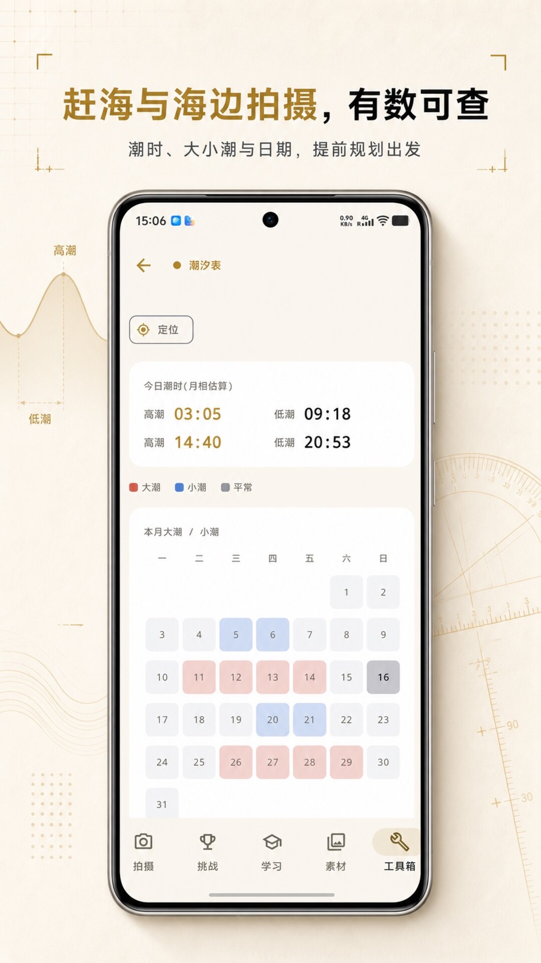 Tide time and calendar